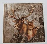3 Serviettes - Technique des Serviettes - Cerf Couple Marron - Cerf et Chevreuil - 33 X 33 cm - Napkins