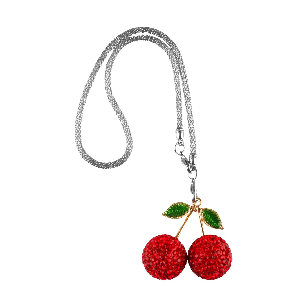 Lotsdonxia Women's Red Bling Cherry Car Hanging Ornament - Sparkling Crystal Rearview Mirror Pendant With Rhinestones, Cute Lucky Charm Car Accessory For Automotive Interior Decor (Red)