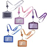 BCP 5 Pcs PU Leather Business ID Badge Card Holder with 5 Pcs Retractable Lanyard Neck Strap Band (style 4)