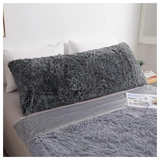 MEGO Shaggy Plush Body Pillow Cover, Black Faux Fur Fluffy Body Pillowcase, 21x54 Boho Fuzzy Full Body Pillow Case, Furry Rectangular Long Big Throw Pillow Cover with Zipper Closure Ombre Black