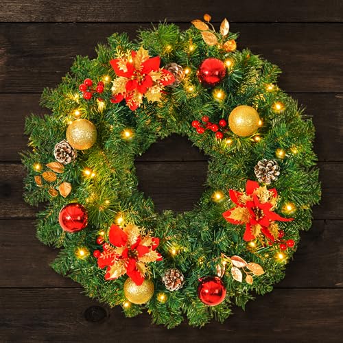 24inch-Extra-Large-Pre-lit-Christmas-Wreath-8-Modes-Lighting-Artificial-Deluxe-Lighted-Christmas-Wreath-Decorations-Ornament-with-LED-Lights-Door-Window-Fireplace-Decor-Timer-Function-24-INCH 24inch Extra Large Pre lit Christmas Wreath 8 Modes Lighting Artificial Deluxe Lighted Christmas Wreath Decorations Ornament with LED Lights Door Window Fireplace Decor Timer Function 24 INCH