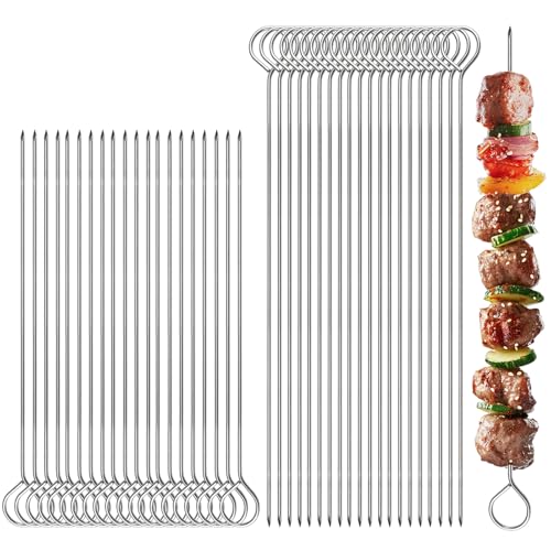 40 Piezas Palos Pinchitos Metal,25cm Pinchos Metalicos Barbacoa,20cm Palillos Barbacoa Metal,Pinchos para Barbacoa Reutilizables,Brochetas de Acero Inoxidable para Carne,Pollo,Camarones,Frutas