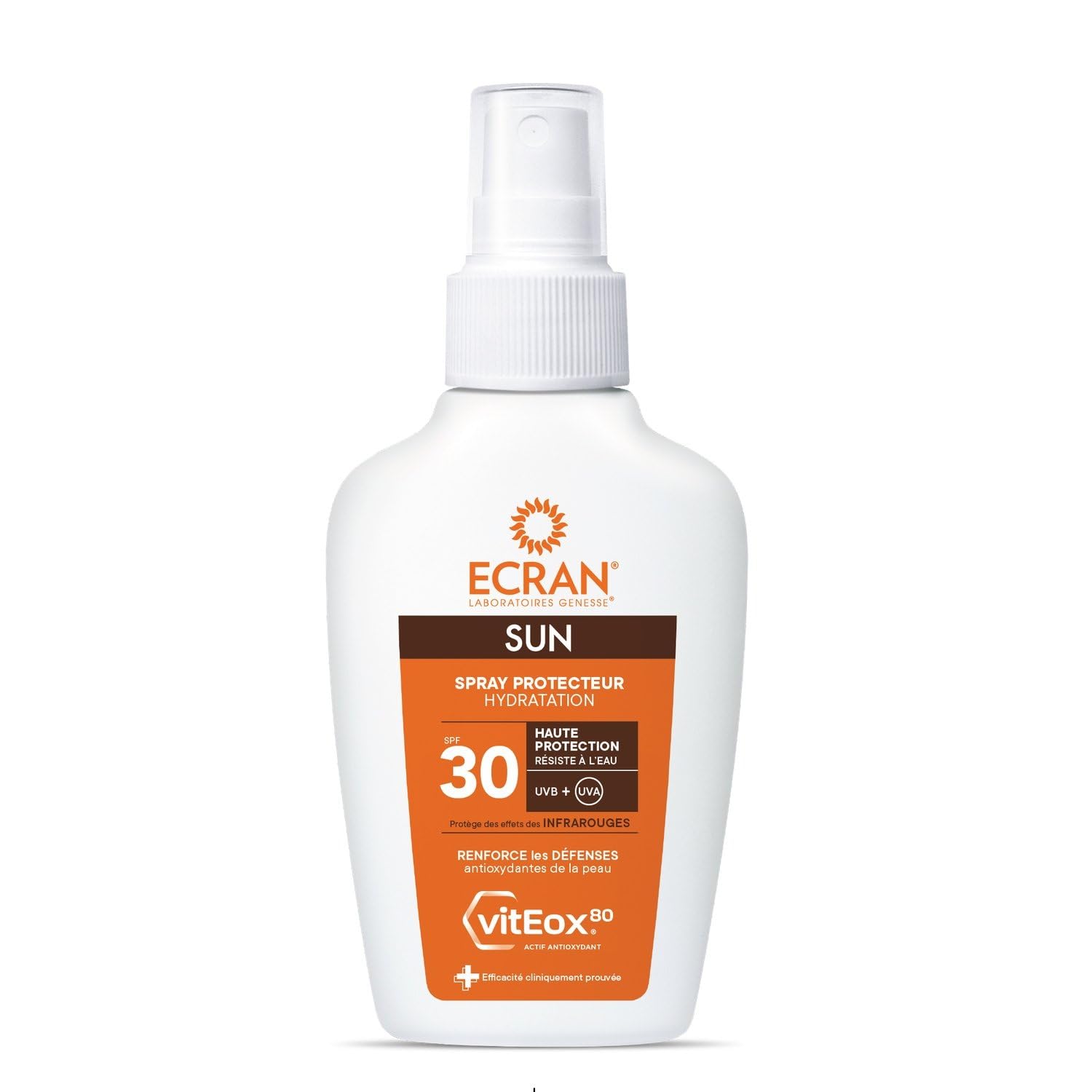 Haute protection solaire hydratante — ECRAN LABORATOIRES GENESSE Crème solaire SPF 50+ UVB UVA Spray VitEox80, 100mL - Lot de 3