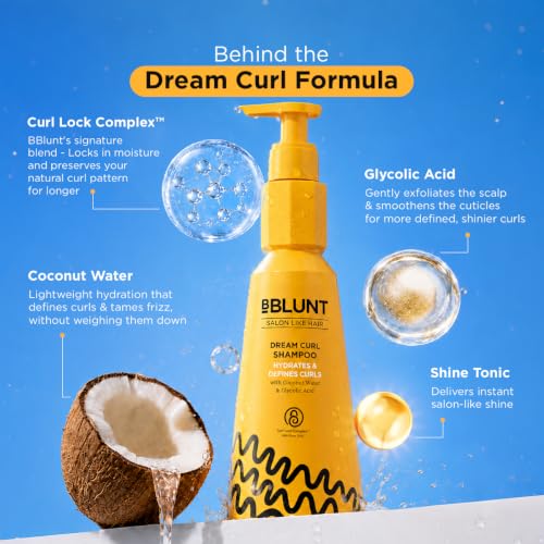 Image of BBLUNT DREAM CURL SHAMPOO - 300 ml | 3 Day Definition & Frizz Control | Coconut Water, Glycolic Acid & Curl Lock Complex | Hydrates & Moisturizes Dry, Wavy & Curly Indian Hair | SLS & Paraben Free | For Men & Women