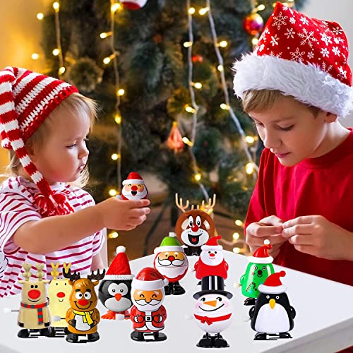 AIYUENCICI Christmas Wind Up Toys for Kids, 12 Pcs Clockwork Assorted Jumping and Walking Toy, Hopping Novelty Toys for Halloween Party Favors, Goodie Bag Stocking Stuffers Class Rewards (Christmas)