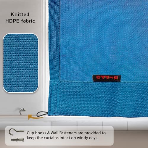 Image of HIPPO 180 GSM HDPE Outdoor Loop Curtain for Balcony & Patio Sun Blocking, UV Protection & Light-Filtering Curtains(Electric-Blue- 3FTX9FT) Pack of 2