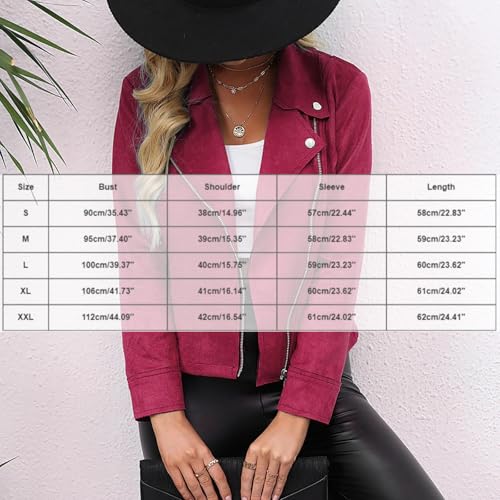 Suede Jacket Women Long Sleeve Open Front Western Cropped Trench Coat Faux Leather Bomber Moto Jackets3