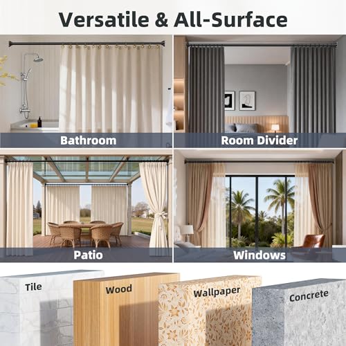Image of STARLATTA Long Tension Shower Curtain Rod 31-120 Inch (10ft): 1.1 inch Dia Rustproof Stainless Steel, No Drilling Heavy Duty, Adjustable Room Divider for Bathroom Window, Matte Black