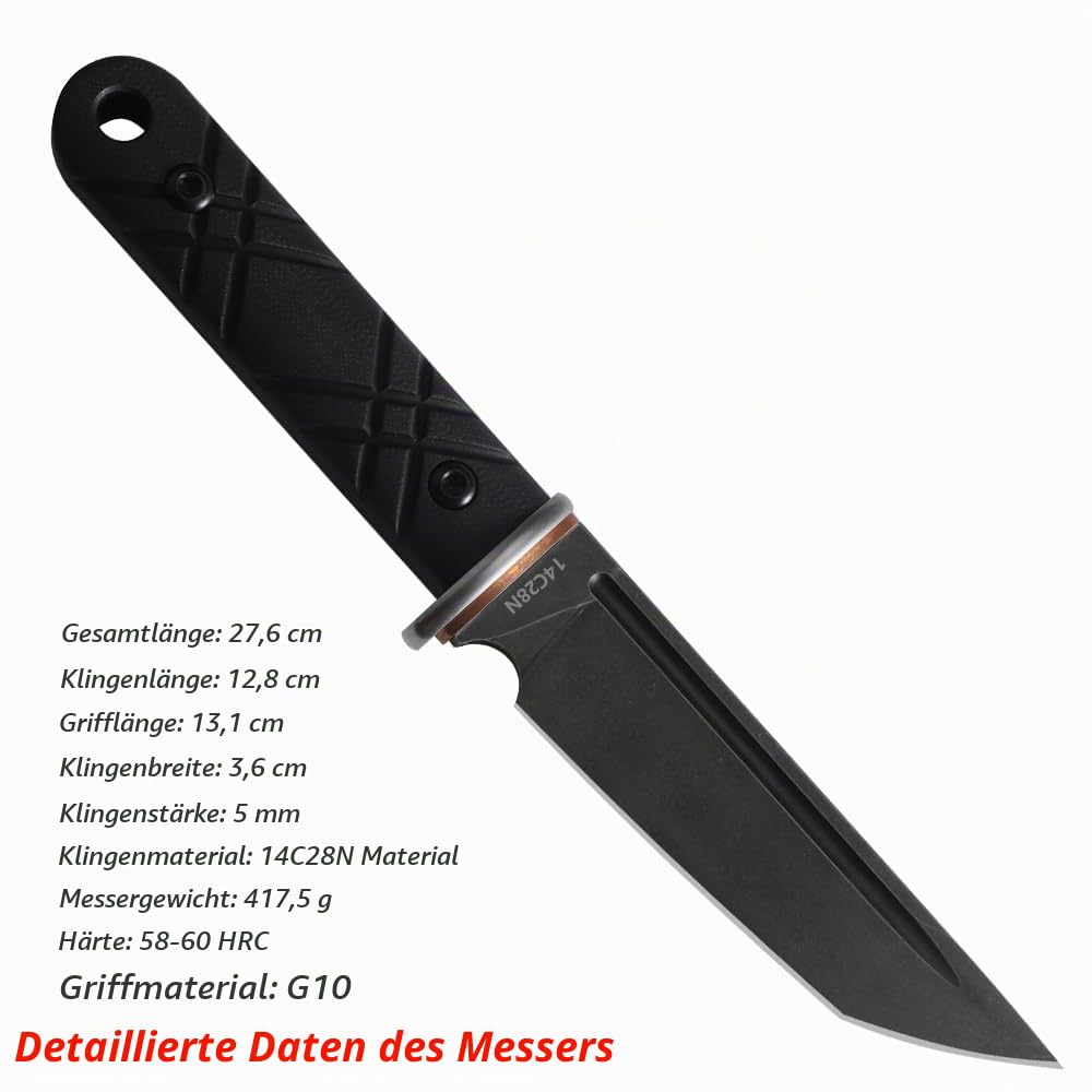 JEABROTHER Feststehende Klingenwerkzeuge aus 14C28N-Stahl, mit Kydex-Scheide – die ideale Outdoor-Messer- und Werkzeugwahl für Camping, Angeln und Wandern (Schwarze Klinge)