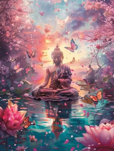 Kit broderie diamant fleur de lotus 60x80cm de style 5D diamond painting pour loisirs créatifs