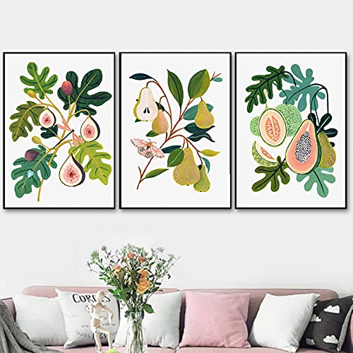 Toile Fine Art Poire Figues Papaye Poster Botanique et Peinture Cuisine Moderne