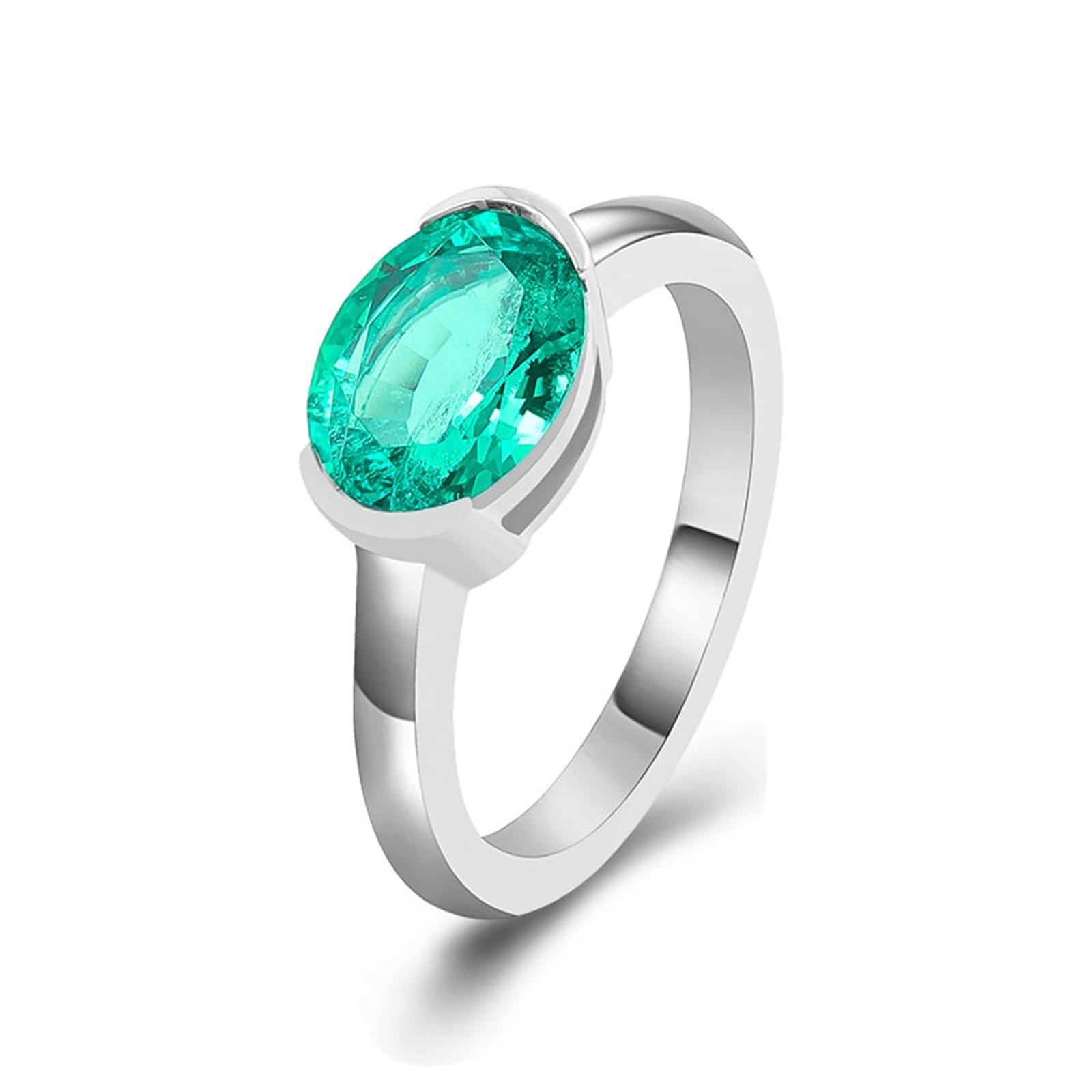 Anillos de oro de 9 quilates para mujer, alianzas de boda de oro blanco, ovaladas, creadas en laboratorio, esmeralda, moda