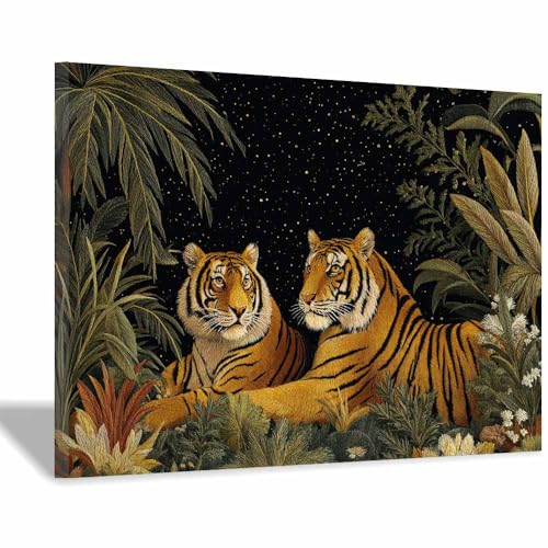 Tableau sur toile tigre CUDAOO 70x100cm encadrée peinture deux tigres au repos salon