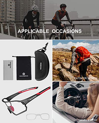 Image of ROCKBROS Photochromic Sunglasses For Men Women Cycling Driving Runing Sunglasses Bike Glasses Sports Goggles UV 400 Protection,Black & Red