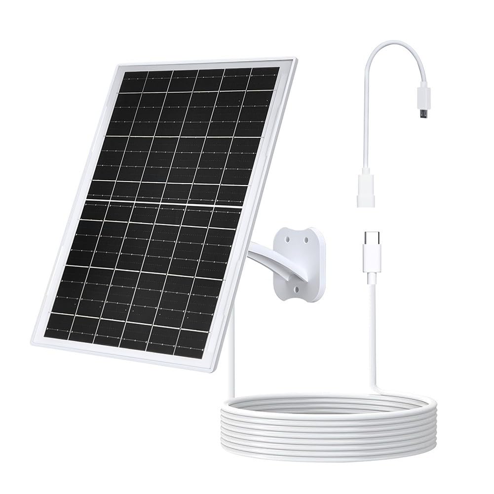 Caricatore per pannello solare da 13 W per telecamere di sicurezza, impermeabile IP68 con porte USB-C/Micro-USB/DC, supporto regolabile a 360°, cavo da 2,2 m, per alimentazione esterna