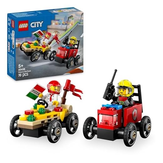 LEGO City Pizza vs. Fire Truck Race Car Pack Toy - Soapbox Car Toys for 5+ Year Old Boys & Girls - Fun Holiday or Birthday Gifts - Vehicle Set Includes 2 Minifigures - 60458