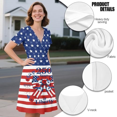 Image of Women's Summer Formal Dresses Short Sleeve Wrap V Neck Dresses Bridesmaid Wedding Guest Dress with Pockets
