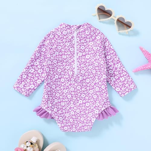 YOUNGER TREE Baby Swimsuit Girl Long Sleeve Ruffle Zipper Rash Guard Infant One Piece Swimwear Toddler Bathing Suit Girl3