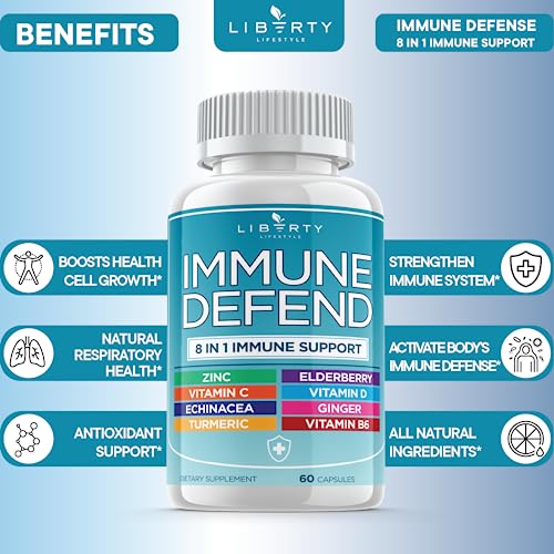 8 in 1 Immune Defense Support, Immunity Vitamins Supplement Booster with Zinc 50mg, Vitamin C Elderberry Vit D3 5000 IU, Turmeric Curcumin & Ginger, Echinacea - Allergy Relief for Kids Adults (2 Pack) - Image 6