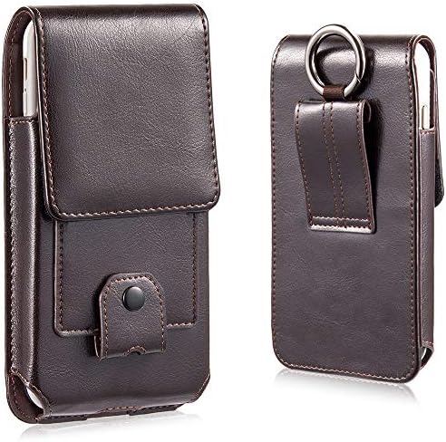 LUXMO PREMIUM for iPhone 8 Plus Vertical Belt Holster Pouch,Large Genuine Leather Cell Phone Belt Clip Pouch Case with Card Slots Hanging Ring Key Holder Case for iPhone Xs MAX 7 Plus-Brown