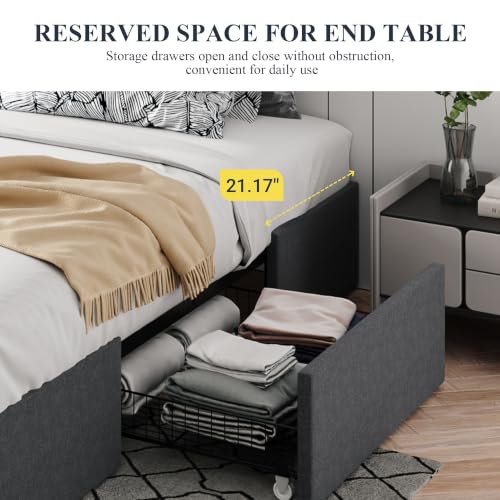 Image of Allewie Full Size Platform Storage Bed Frame with 3 Drawers, Dark Grey | Fabric Upholstered, Metal Slats Support, No Box Spring Needed, Noise Free, Easy Assembly