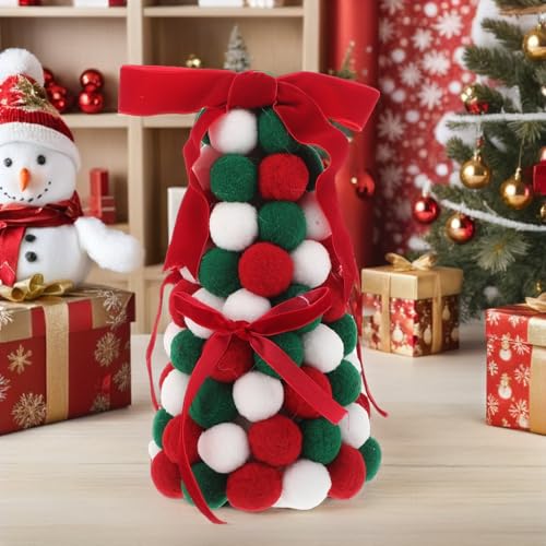 Mini árbol de Navidad resistente DOITOOL, decoración interior con pompón y lazo para hogar 8
