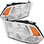 Headlight Assembly For Ram 1500 2009-2010,For Ram 1500/2500/3500 2010,For Ram 1500/2500/3500 2011-2018,For Ram 1500 Classic 2019-2020 TUPARTS Chrome Housing Amber Reflector Clear Lens 68001485AI