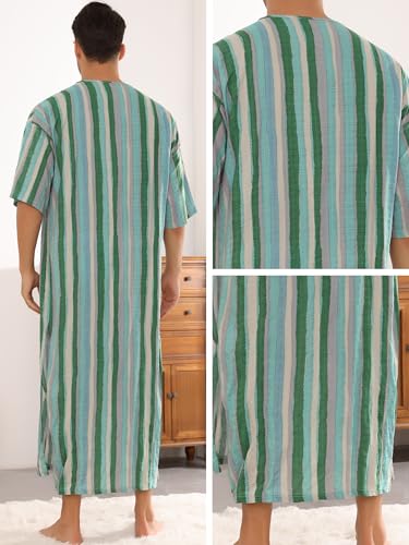 Lars Amadeus Striped Nightshirts for Men's Contrast Colors Short Sleeves Sleep Shirts Stripes Nightgown4