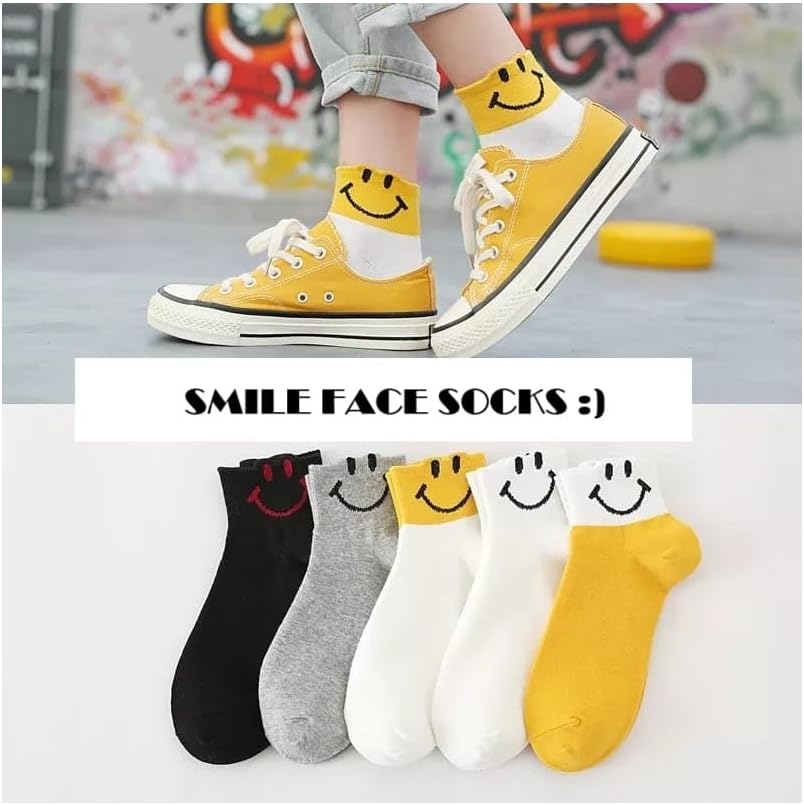 Calmera Women’s Multicolor Premium Quality Cotton Smiley Face Ankle Socks One Size 5-11 Gift Box (Pack of 5)