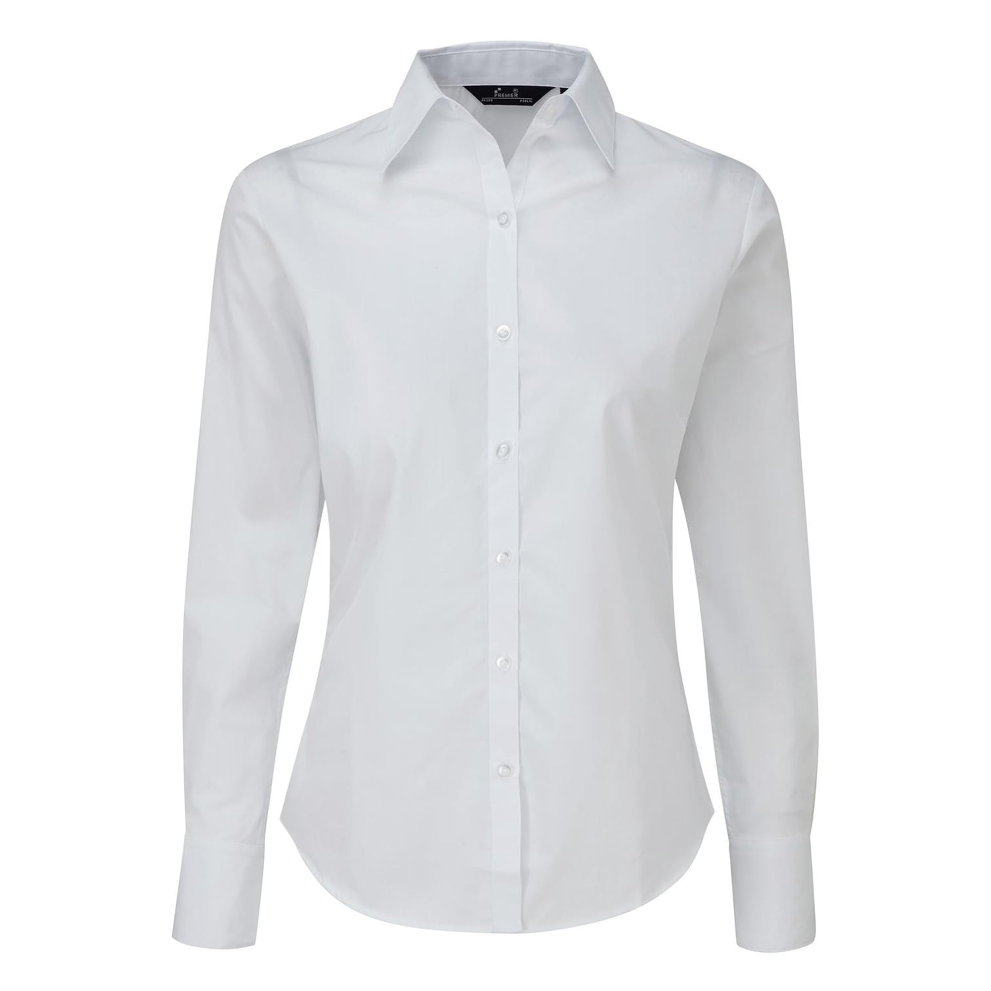 Premier Fitness Women's Poplin Long Sleeve Blouse Regular Fit Long Sleeve Blouse, White (White), 6(Manufacturer Size:6)