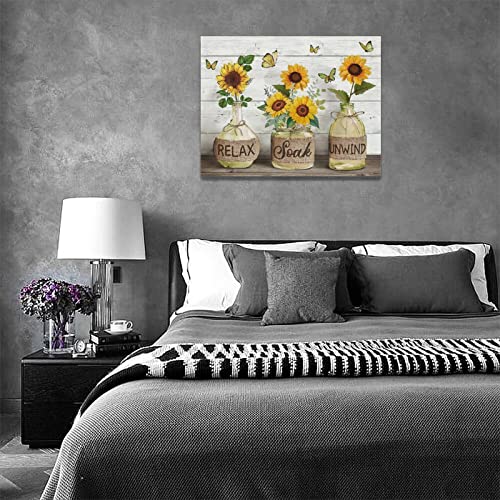 Farmhouse Bathroom Decor Wall Art Rustic Sunflower Bathroom Pictures Canvas Print Country Bathroom Painting Prints Wall Decor Framed Artwork Decor For Living Room Bathroom 12"X16" #TOP5