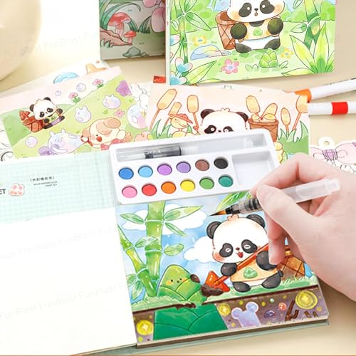 Image of MASTANO Watercolor Painting and Doodle Set for Kids - DIY Graffiti Coloring Note-Book Magic Books with Pigments and Paper, Suitable for Kindergarten and Kids Art Projects with Color (Panda)