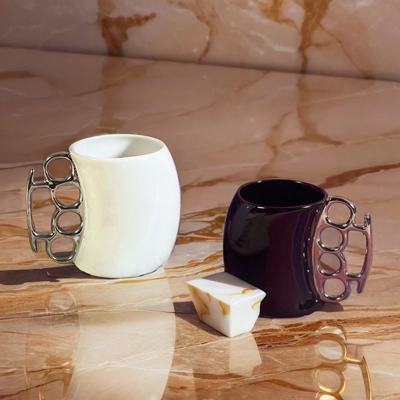 Novelty Brass Knuckle Coffee Mug, Ceramic, Black and White, Unique Handle Design, Funny Mugs Gifts for Christmas，Novelty Ceramic Coffee Mug, X-mas Presents, Christmas Funny Gifts, Funny Gifts (3) image 3