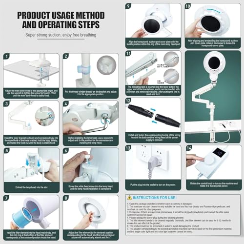 Extractor de polvo para uñas vertical con luz, 80W miniatura 6
