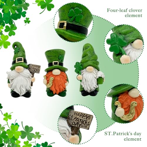 Uniboho St Patricks Day Decorations Gnomes 3pcs for St Patricks Day Decor Green Irish Leprechaun Figurine Indoor Home Table Ornament — view 6