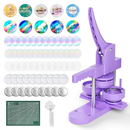 3 Inch Button Maker Machine Kit Button Badge Press Machine Pin Maker with 100 Holographic Film Pinback Making Supplies Removable Dies 1 Circle Cutter 1 Cutting Mat