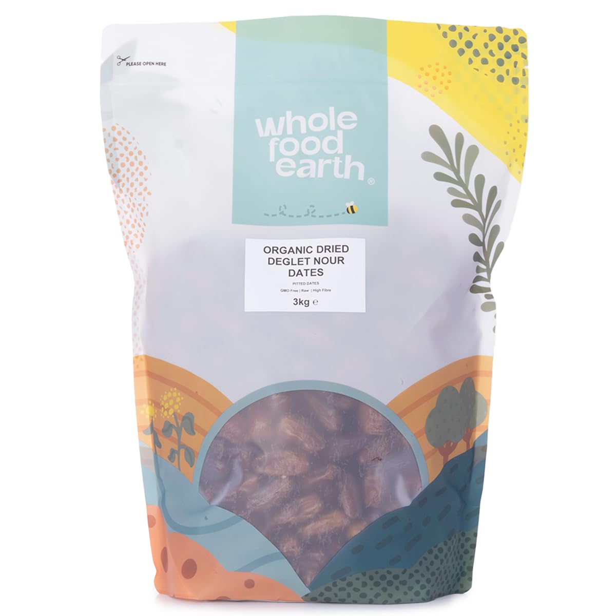 Wholefood Earth Organic Dried Deglet Nour Dates (Pitted) – 3 kg | GMO Free | Raw | Vegan | High Fibre | Certified Organic