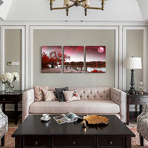 Image of Wall Art for living room Canvas Prints bedroom Wall Decor for bathroom artwork Abstract Painting Red tree moon landscape paintings 16 inch x 24 inch 3 Pieces Modern framed office Home decorations for kitchen
