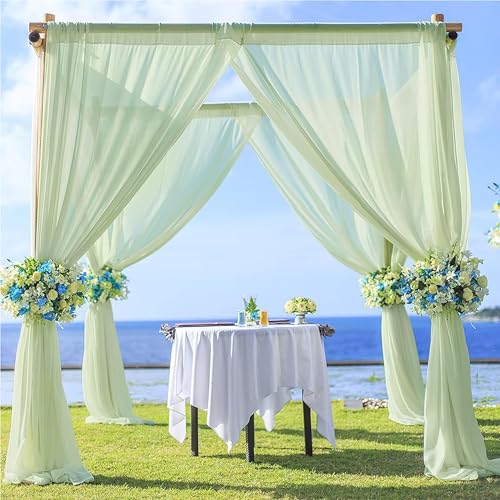 Wedding Arch Draping Fabric Sage Green 29" X 20FT Chiffon Fabric Sheer Drapes for Wedding Ceremony Arbor Engagement Party Bridal Shower Decoration | Sage Green Backdrop Fabric 2 Panels by JKDMJF - Used condition - Image 4