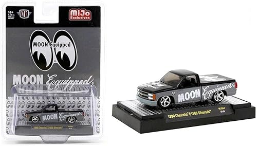 M2 1990 Chevy C1500 Silverado Pickup Truck Negro y Gris Mooneyes Equipado Edición Limitada a 5500 Piezas en Todo el Mundo 1/64 Modelo de Coche