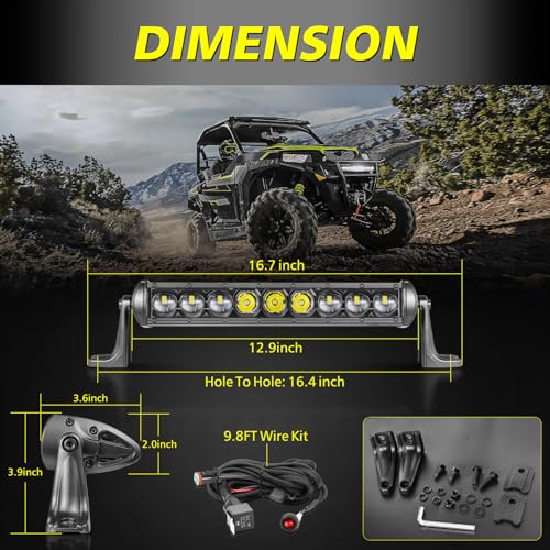 Image of 12 Inch Single Row LED Light Bar w /Wiring Kit & Black Cover | Spot Flood Combo, 63W High Intensity OSRAM LED Off Road Driving Bumper Light Bar for UTV ATV SUV Truck