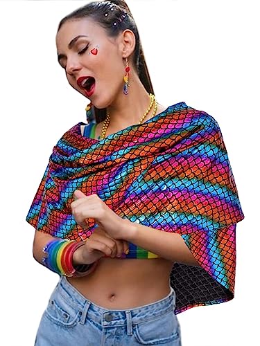JAKAWIN Women’s Wraps and Shawls Fish Scale Pashmina Scarf Poncho Cape With Button Costume Party Wrap Cover Up