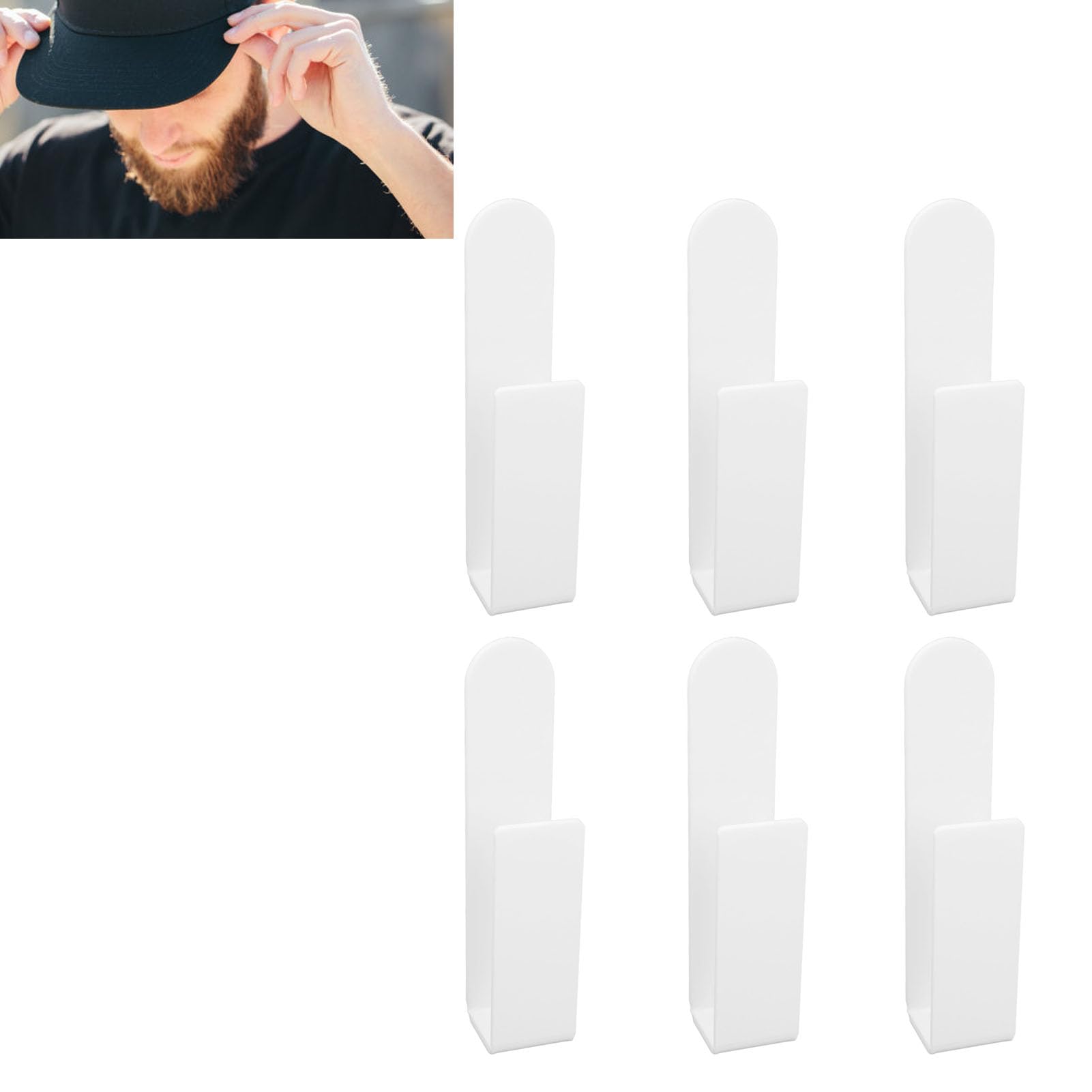 Supports à chapeaux pour casquettes de Baseball, 6 pièces, support mural en acrylique auto-adhésif, support de rangement pour chapeaux, crochet mural pour porte de placard (Blanc)