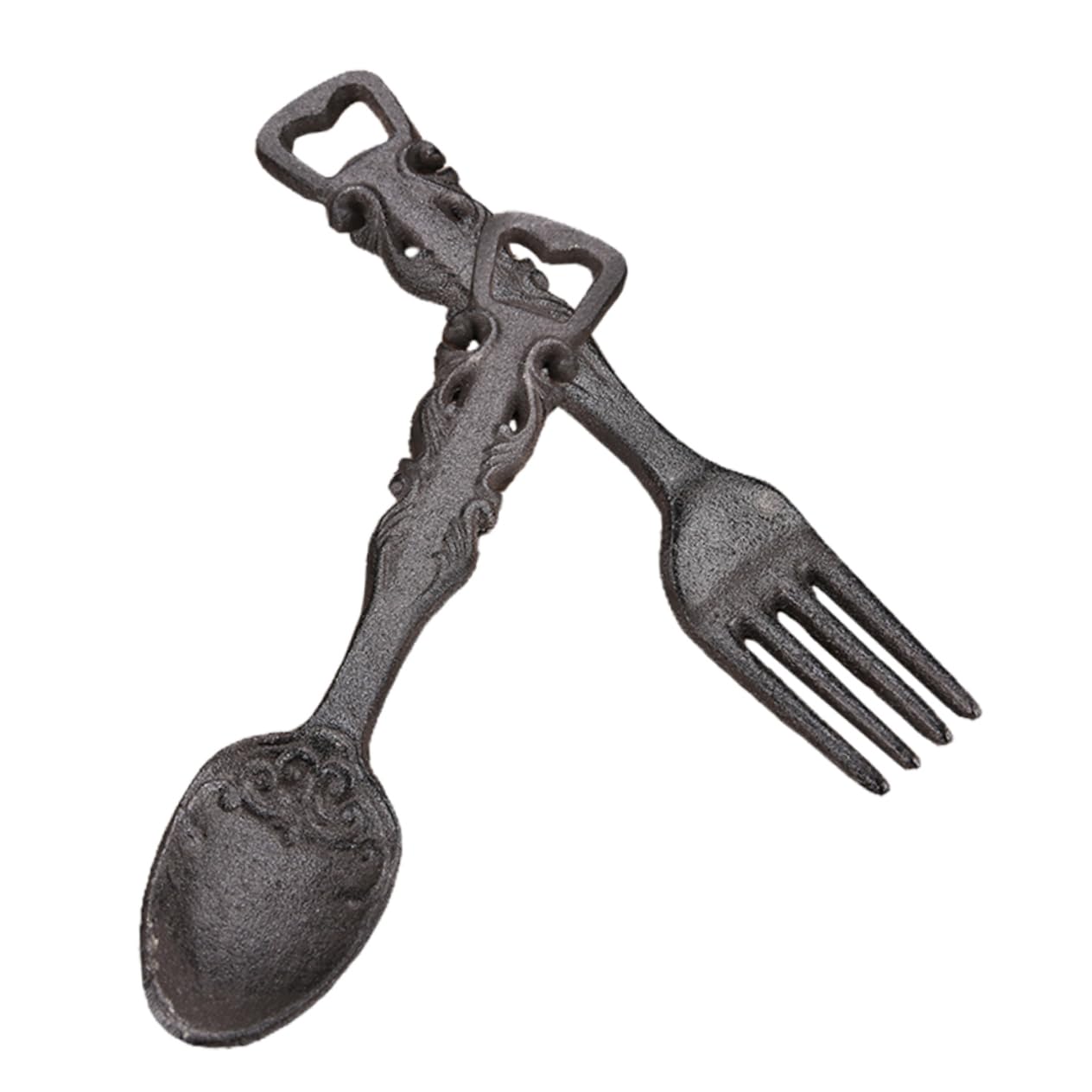Ouvre-bouteille mural fourchette en métal rétro pour bar et cuisine - Lot de 2