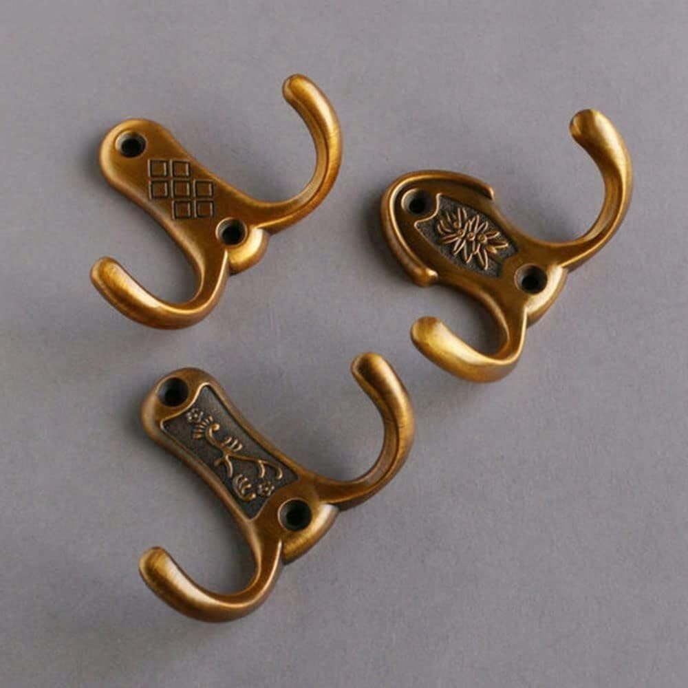 Ganchos para abrigos, Ganchos para perchas, Ganchos de pared atornillados de alta resistencia, juego de 3 ganchos pequeños de metal cepillado for abrigos, gancho doble de bronce antiguo for baño, entr