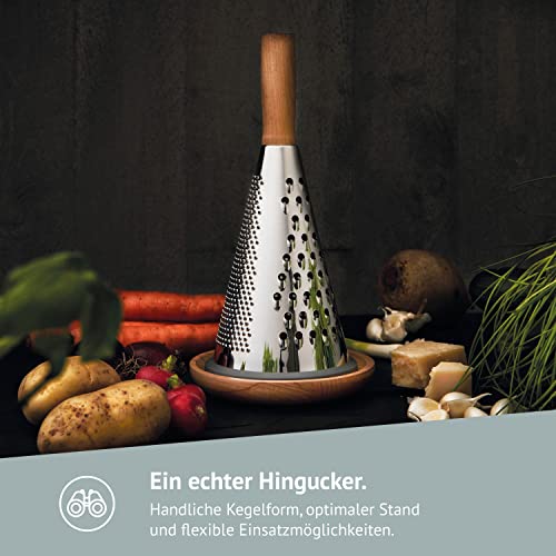 Foto von Diemker Premium Küchenreibe mit Holzschale und Antirutsch-Funktion | Reibe, Edelstahl, Parmesanreibe, Gemüsehobel, Käsereibe, Kartoffelreibe, Käsehobel, Multifunktionsreibe, Krauthobel