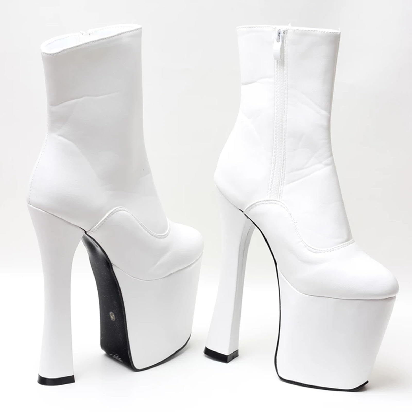 Tacchi Donna Tacco Alto 20 cm Stivaletti Bassi con Tacco Spesso e Suola Spessa per Pole Dance,White-41