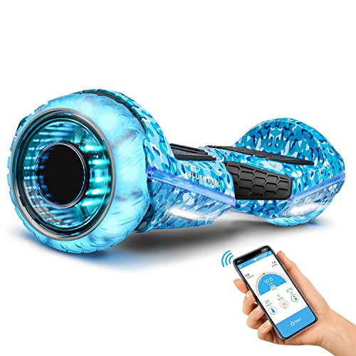 HX360 Premium Hoverboard, 6.5 Pulgadas Hoverboard Niãos, Doble Motor Hoverboard Todoterreno con Llantas LED y Altavoz Bluetooth, de Llarga Duración Bateria Hoverboard, Camuflaje Azul - Bluewheel