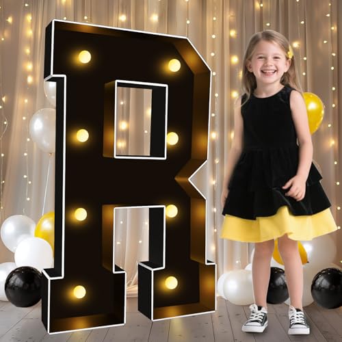 Image of Pooqla 3FT Marquee Light Up Letters, Black Large Letter R Party Decorations | LED Marquee Letters 3 Feet Tall, Black Giant Mosaic Letters Gift for Boys Men Birthday Anniversary Wedding Decoration