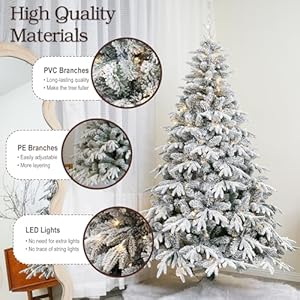 7ft flocked christmas tree prelit w 873 pepvc mixed tips 330 warm white led lights foldable metal stand premium hinged artificial xmas tree for home office store holiday decoration  urban country home decor